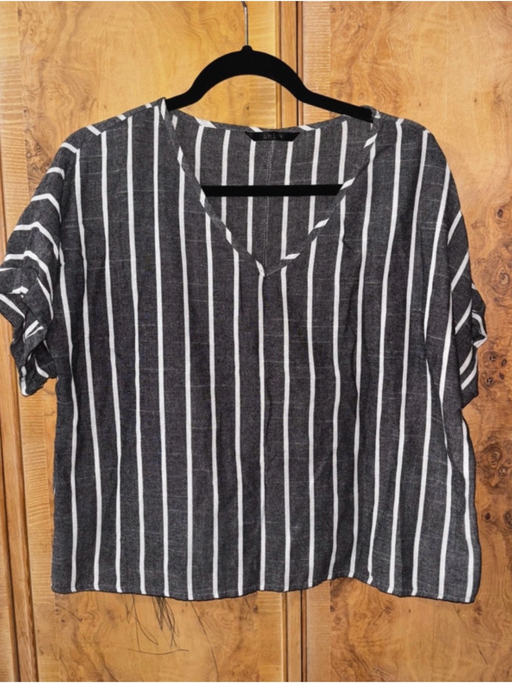 SHEIN Black & White Vertical Stripe V-Neck Tunic